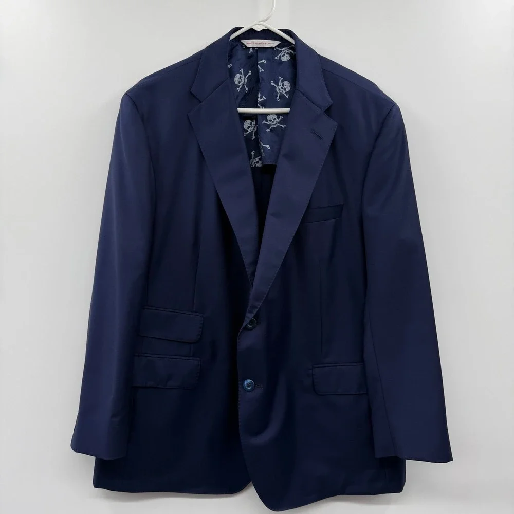 Samuelsohn 1923 Navy Custom Blazer 45S Short Super 130s Wool Skull Lining
